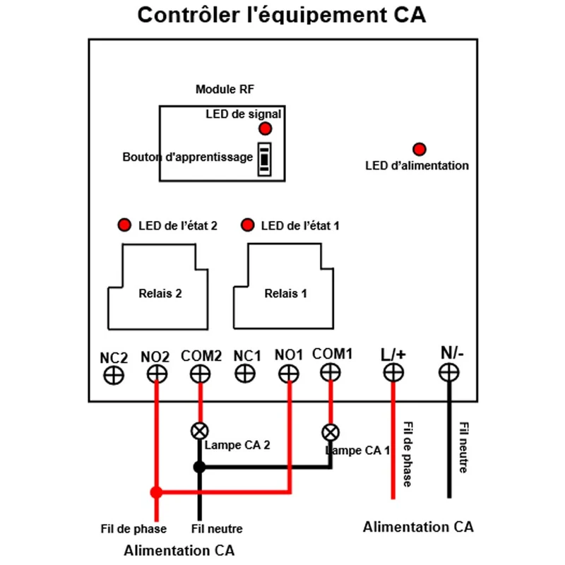 Interrupteur Sans Fil 230V 30A 2 Voies Sortie Relais Récepteur Radio (Modèle: 0020340)