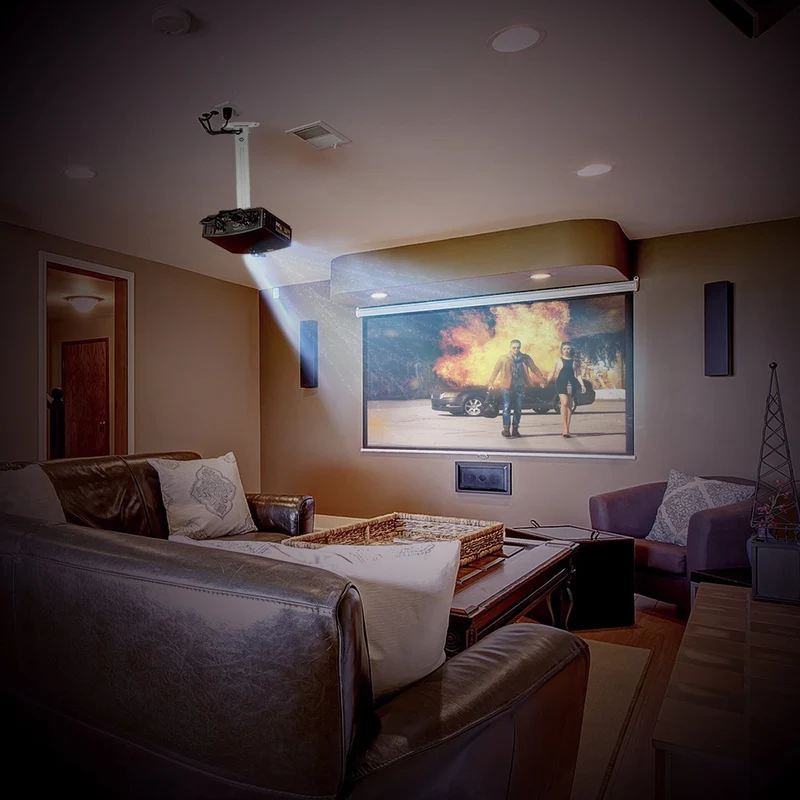 deleyCON Support Universel pour Vidéoprojecteur Support Plafond Inclinable de +-15° - Pivotant de 360° - Jusqu'à 13,5 Kg - Réglable en Hauteur 380 mm - 580 mm - Passage de Câble - Blanc