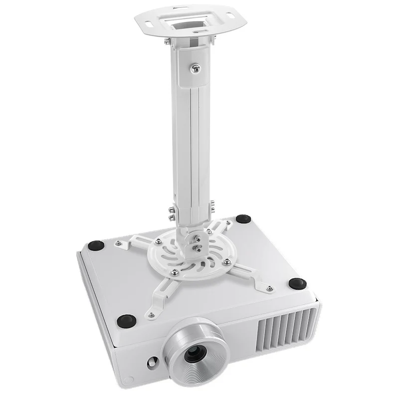 deleyCON Support Universel pour Vidéoprojecteur Support Plafond Inclinable de +-15° - Pivotant de 360° - Jusqu'à 13,5 Kg - Réglable en Hauteur 380 mm - 580 mm - Passage de Câble - Blanc