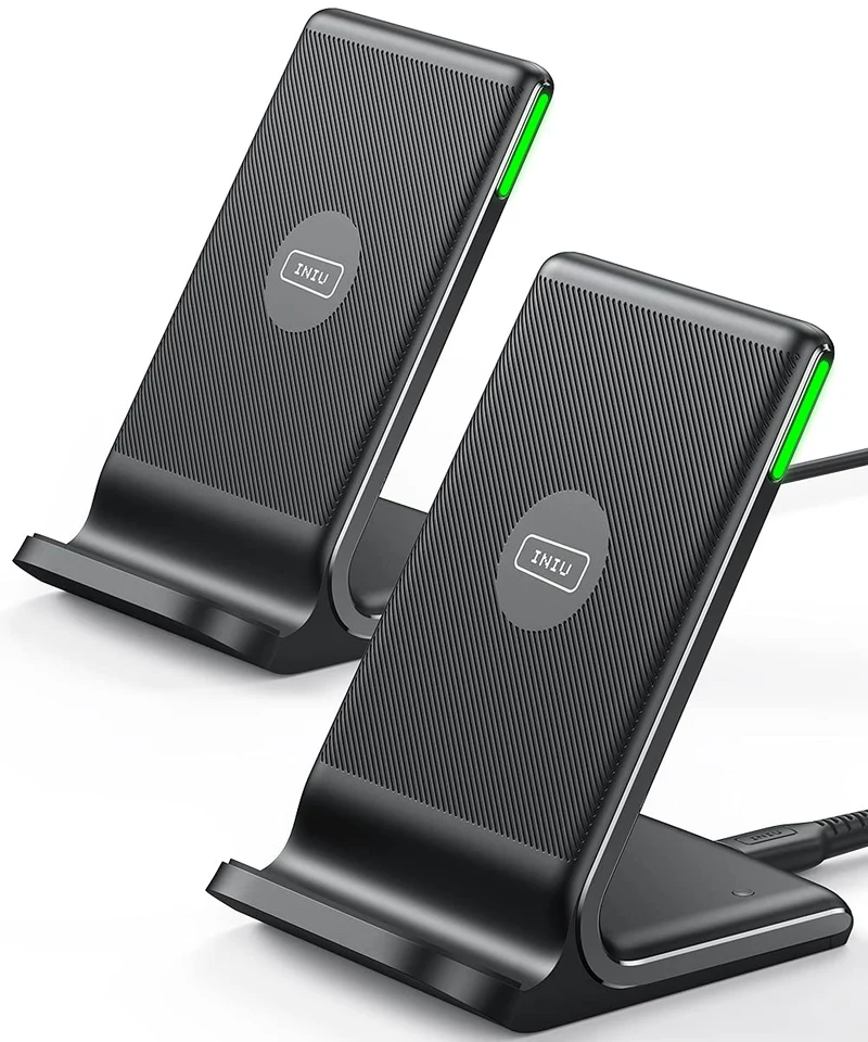 INIU Chargeur sans Fil, [2 Pack] 15W Qi Certifié Chargeur Induction Double Bobine lumière adaptative Facile à Dormir Wireless Charger Stand pour iPhone 15 14 13 12 11 Pro Max Samsung Google etc