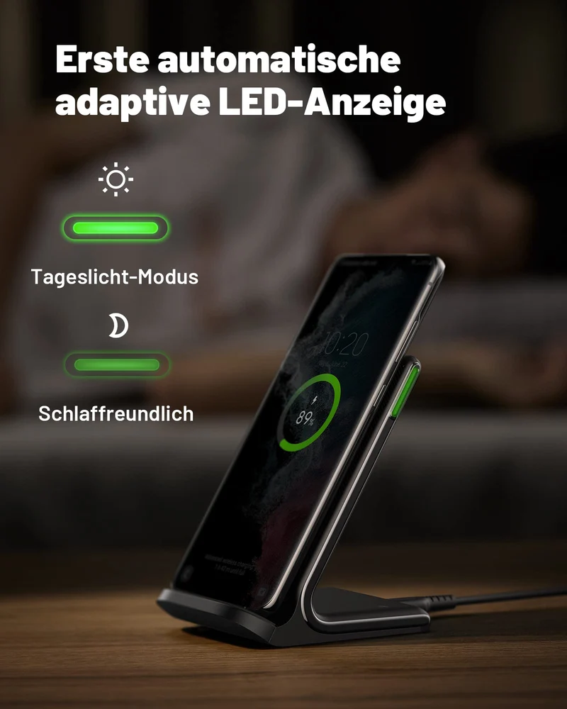 INIU Chargeur sans Fil, [2 Pack] 15W Qi Certifié Chargeur Induction Double Bobine lumière adaptative Facile à Dormir Wireless Charger Stand pour iPhone 15 14 13 12 11 Pro Max Samsung Google etc