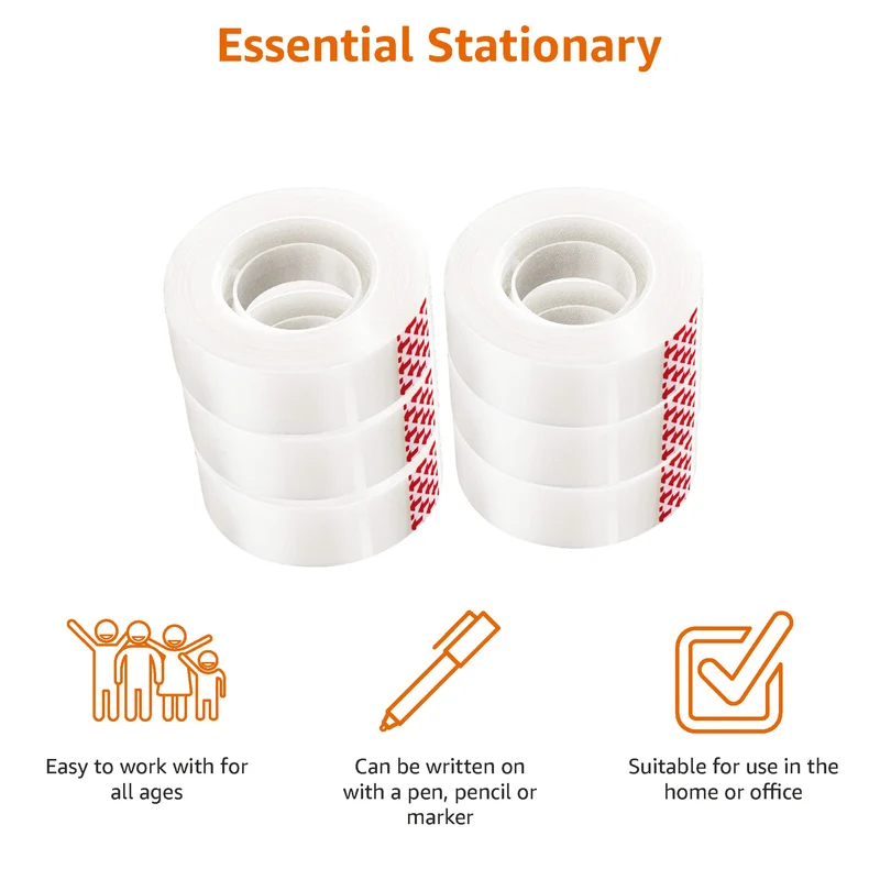 Amazon Basics - Lot de 6 rubans adhésifs mat, conçu pour la réparation, recharges de ruban adhésif, Translucide, 1,9 cm x 25,4 m