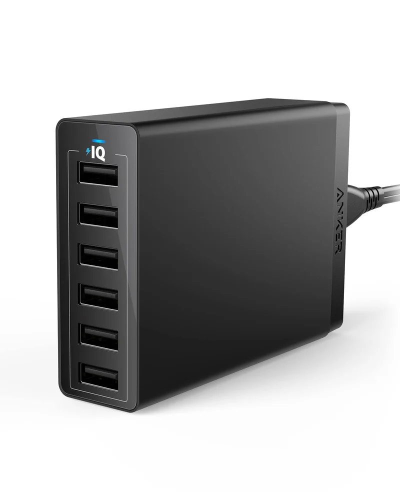 Anker Chargeur Secteur USB PowerPort 6 Ports 60W - Chargeur mural avec technologie PowerIQ, Adaptateur de Voyage pour smartphones et tablettes: iPhone, iPad, Samsung et autres