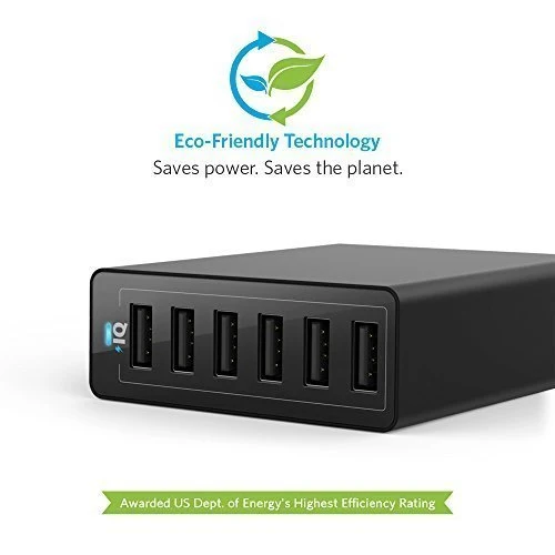 Anker Chargeur Secteur USB PowerPort 6 Ports 60W - Chargeur mural avec technologie PowerIQ, Adaptateur de Voyage pour smartphones et tablettes: iPhone, iPad, Samsung et autres