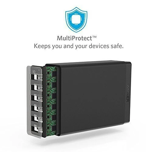 Anker Chargeur Secteur USB PowerPort 6 Ports 60W - Chargeur mural avec technologie PowerIQ, Adaptateur de Voyage pour smartphones et tablettes: iPhone, iPad, Samsung et autres