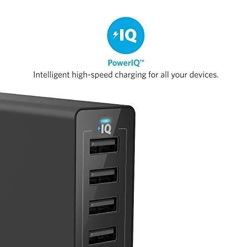Anker Chargeur Secteur USB PowerPort 6 Ports 60W - Chargeur mural avec technologie PowerIQ, Adaptateur de Voyage pour smartphones et tablettes: iPhone, iPad, Samsung et autres