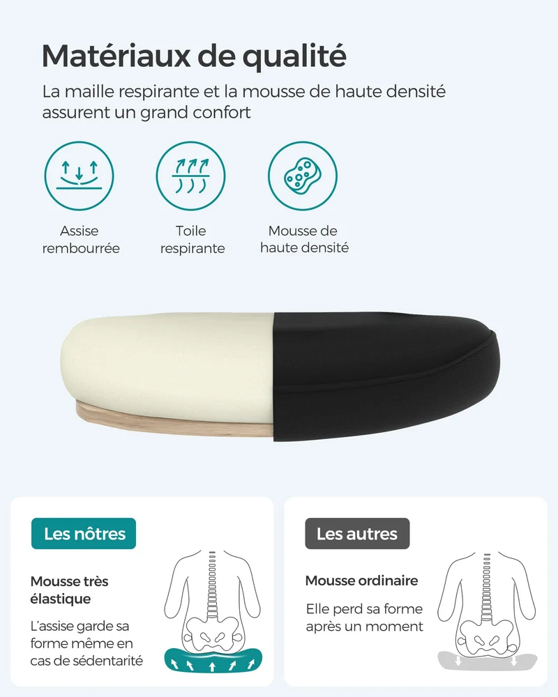 SONGMICS Chaise Bureau Ergonomique en Toile, Fauteuil, Support Lombaire Rembourré, Mécanisme à Bascule, Assise Large de 53 cm, Accoudoirs Rabattables, Noir OBN37BK