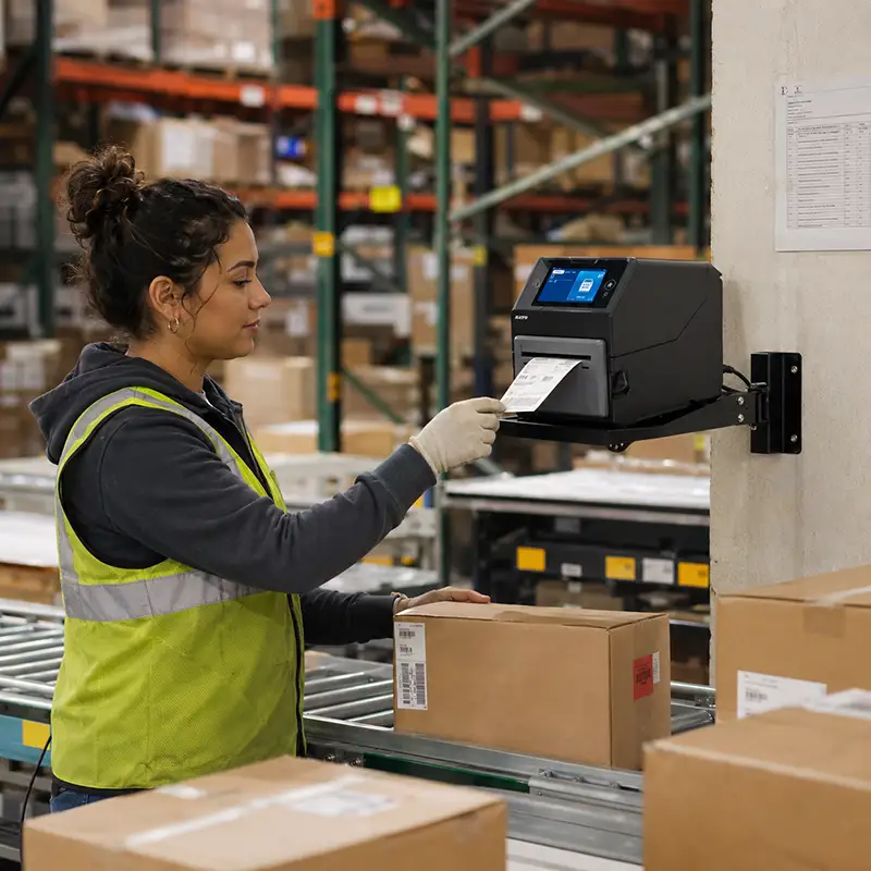 Étagère murale industrielle pour imprimante destinée aux postes de travail avec imprimante d'étiquettes SATO