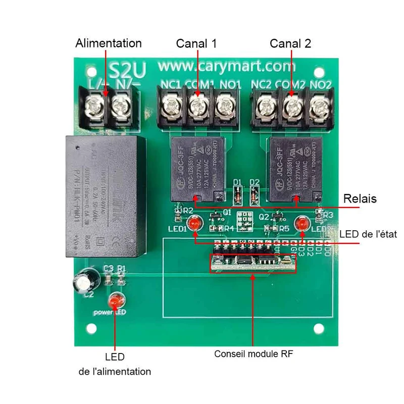 230V kit interrupteur relais sans fil 2 voie 10A avec télécommande 1km (Modèle: 0020471)