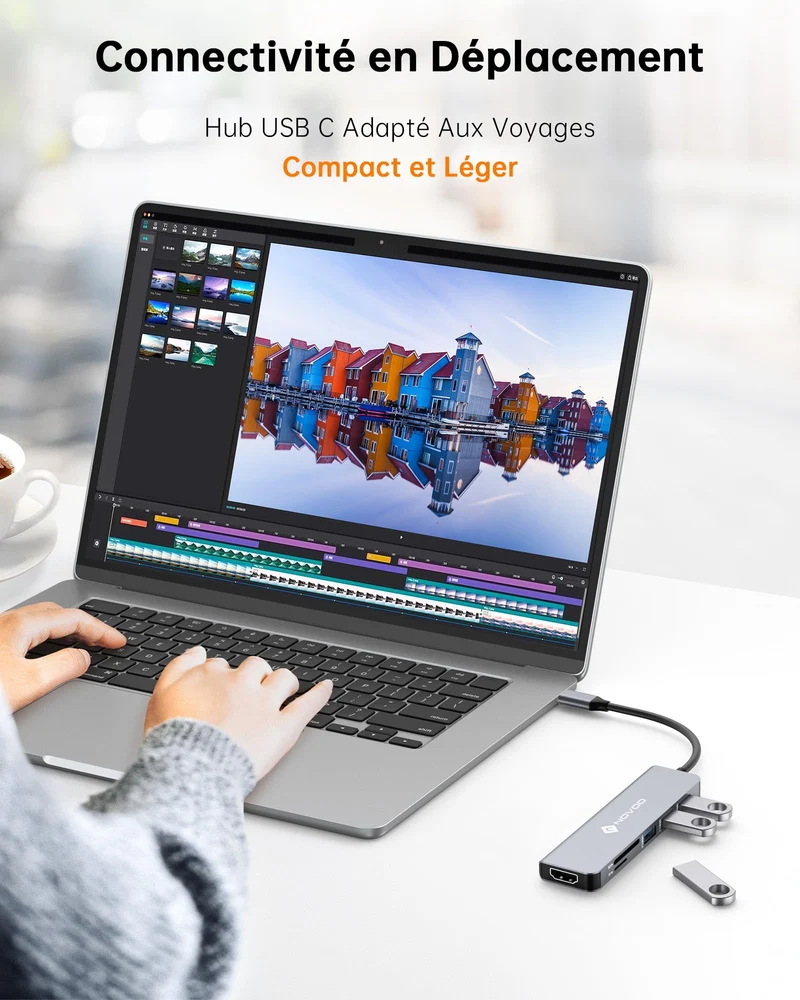 NOVOO Hub Adaptateur USB C vers HDMI 4K, 3 x USB 3.0, Lecteur de Carte SD & Micro SD, Hub USB-C Dock Compatible avec Macbook Air Macbook Pro ChromeBook Pixel Matebook XPS Appareils Type-C