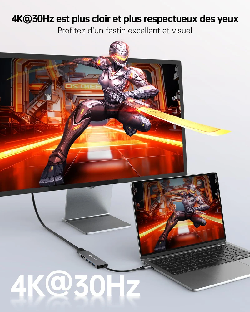 NOVOO Hub Adaptateur USB C vers HDMI 4K, 3 x USB 3.0, Lecteur de Carte SD & Micro SD, Hub USB-C Dock Compatible avec Macbook Air Macbook Pro ChromeBook Pixel Matebook XPS Appareils Type-C