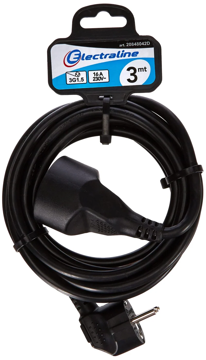 Electraline 20848042D Rallonge Prolongateur électrique 3 m 16A - section 3G1,5 mm² noir