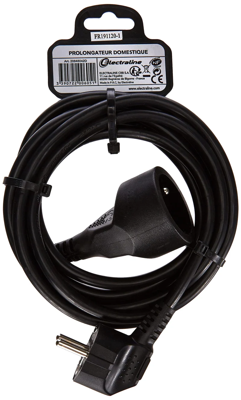 Electraline 20848042D Rallonge Prolongateur électrique 3 m 16A - section 3G1,5 mm² noir