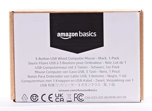 Amazon Basics Souris Optique USB à 3 Boutons pour Windows et Mac OS X Noir