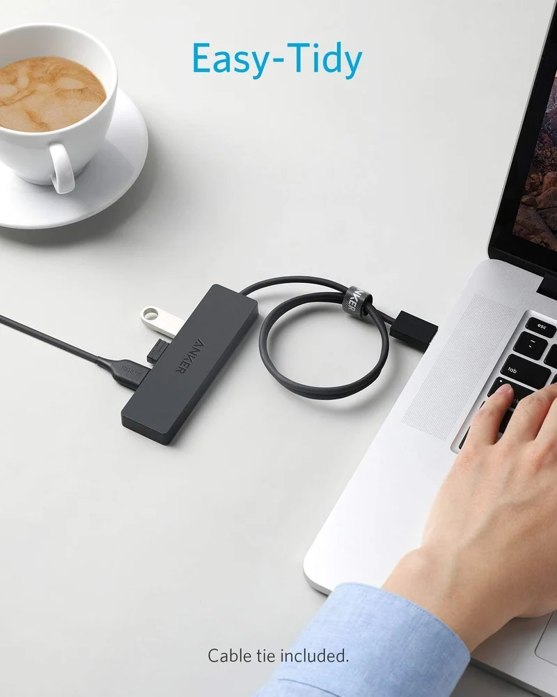 Anker Data Hub 4 Ports USB 3.0 Ultra Fin avec câble étendu de 60 cm - Hub USB 3.0 pour Macbook, Mac Pro / mini, iMac, Surface Pro, XPS, Notebook PC, clés USB, disques durs externes, etc.