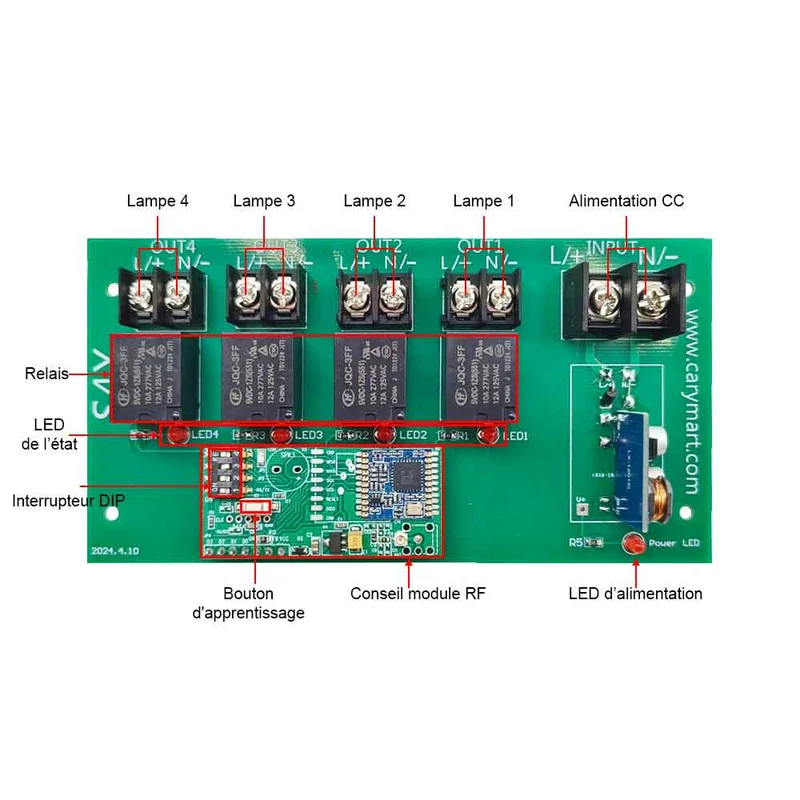 Kit interrupteur télécommande sans fil sortie CC 4 voies 10A 5km (Modèle: 0020224)