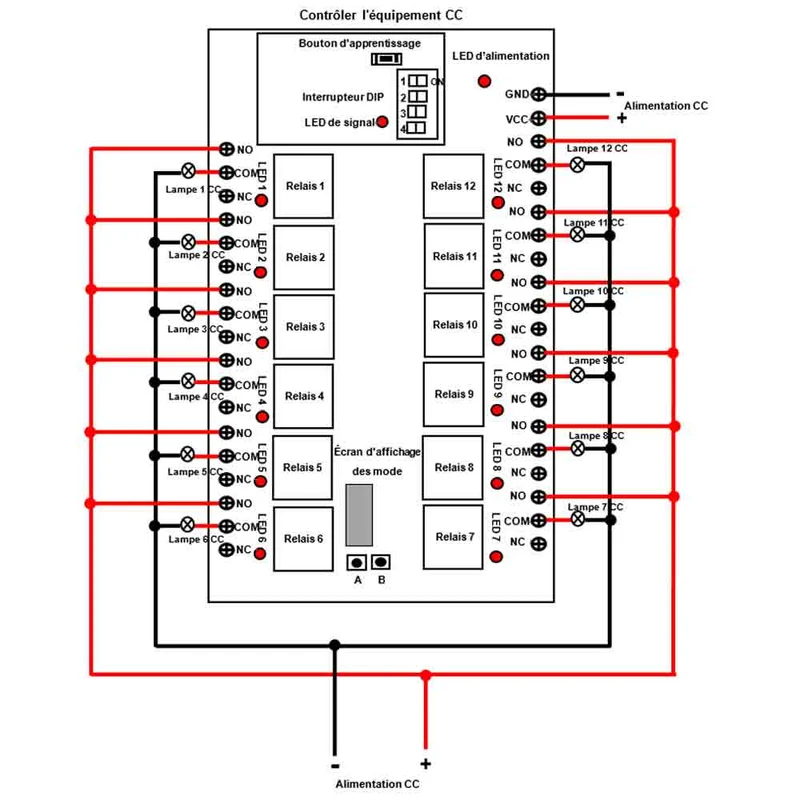 12 voies CC kit interrupteur relais sans fil avec télécommande 5km (Modèle: 0020033)