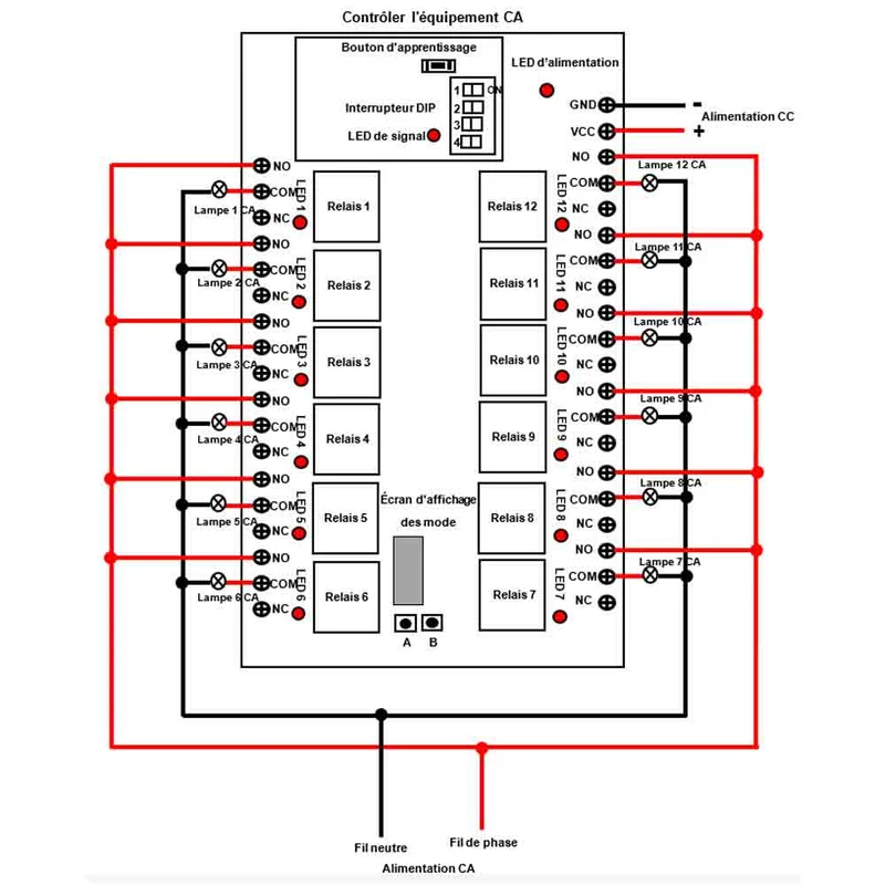 12 voies CC kit interrupteur relais sans fil avec télécommande 5km (Modèle: 0020033)