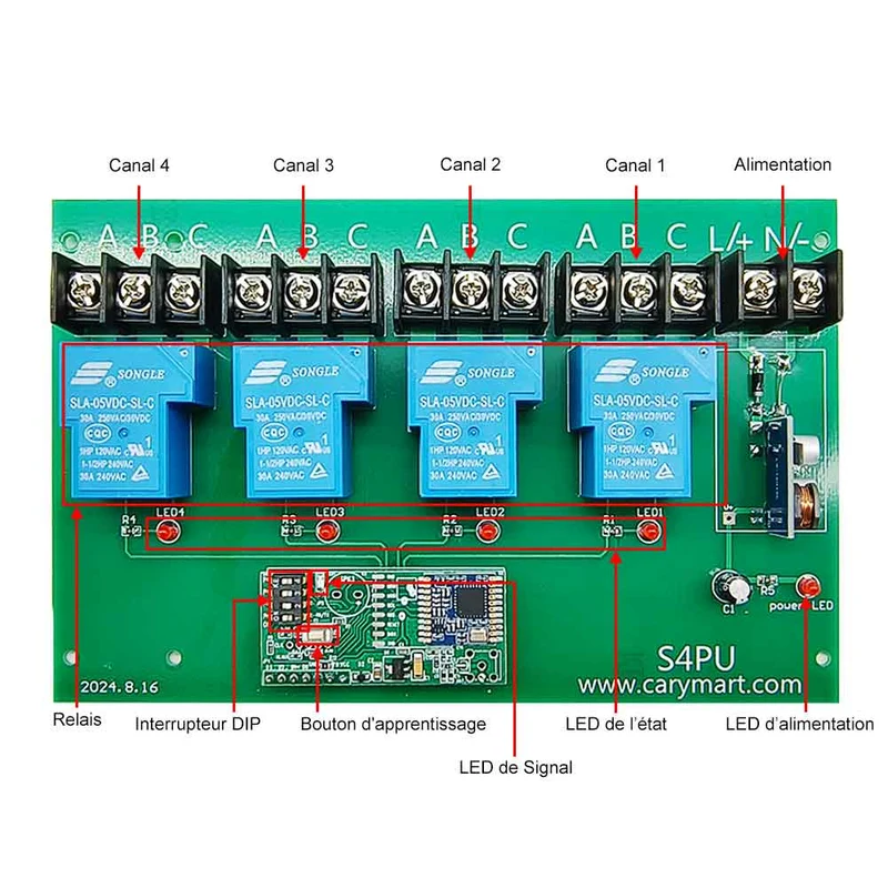 4 voies 10~80V 30A interrupteur relais sans fil avec télécommande 5km (Modèle: 0020110)