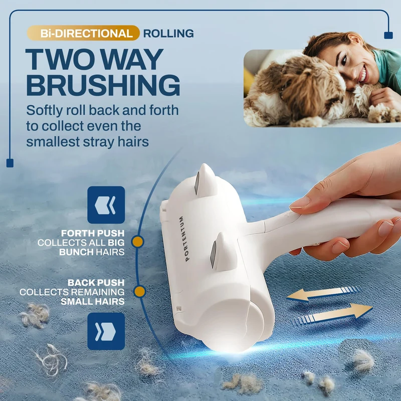 PORTENTUM Brosse Chat Anti Poils Animaux Chien, Brosse Ramasse Enlève Poils, Magique Réutilisable pour Poils, Rouleau à Poils d'animaux, Épilateur pour Canapé, Arbre à Chat, Voiture, lit, Tapis,Panier