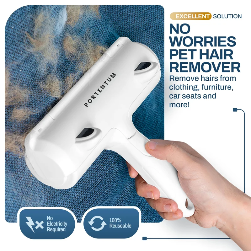 PORTENTUM Brosse Chat Anti Poils Animaux Chien, Brosse Ramasse Enlève Poils, Magique Réutilisable pour Poils, Rouleau à Poils d'animaux, Épilateur pour Canapé, Arbre à Chat, Voiture, lit, Tapis,Panier
