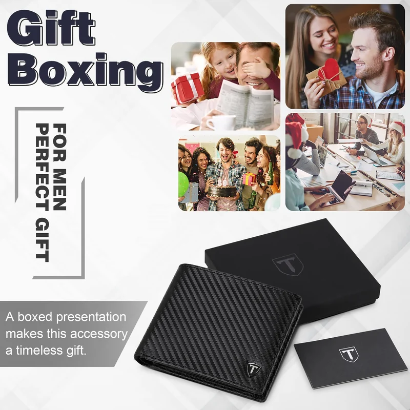 TEEHON® Portefeuille Homme en Cuir Véritable avec Blocage RFID/NFC 8 Porte Carte Crédit, 2 Compartiment à Billets, Classique Porte Feuille Poche à Monnaie avec Boîte Cadeau- Noir
