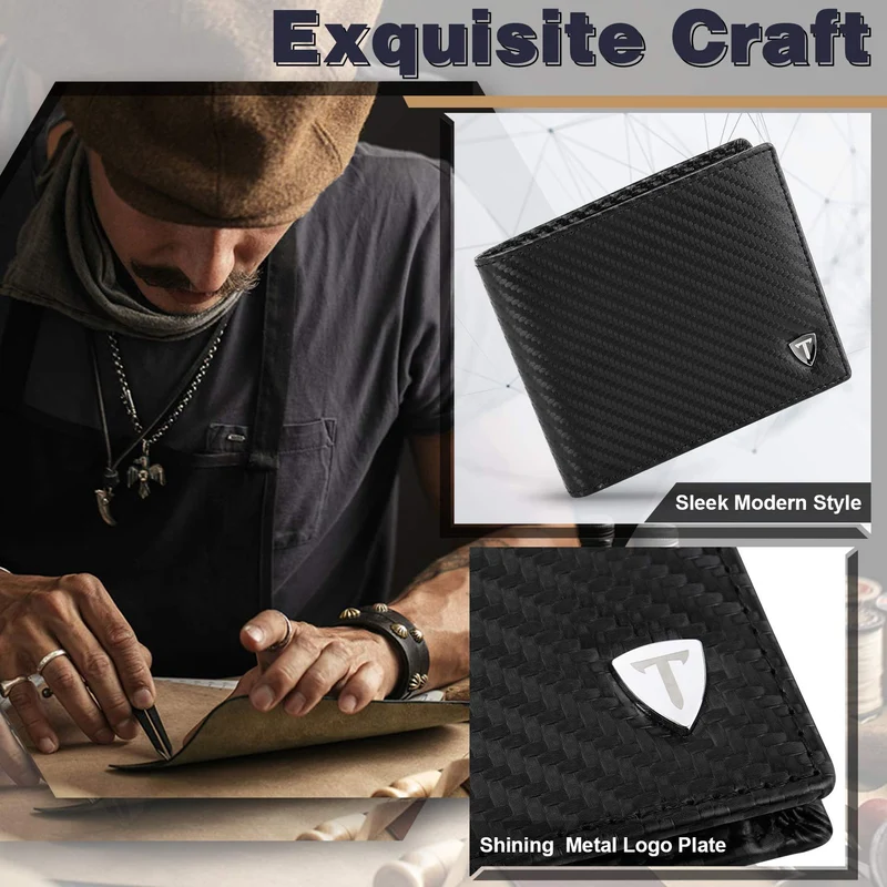 TEEHON® Portefeuille Homme en Cuir Véritable avec Blocage RFID/NFC 8 Porte Carte Crédit, 2 Compartiment à Billets, Classique Porte Feuille Poche à Monnaie avec Boîte Cadeau- Noir