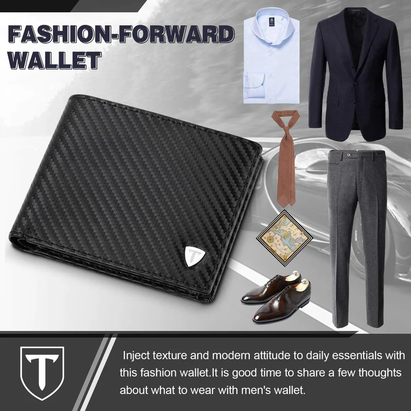 TEEHON® Portefeuille Homme en Cuir Véritable avec Blocage RFID/NFC 8 Porte Carte Crédit, 2 Compartiment à Billets, Classique Porte Feuille Poche à Monnaie avec Boîte Cadeau- Noir