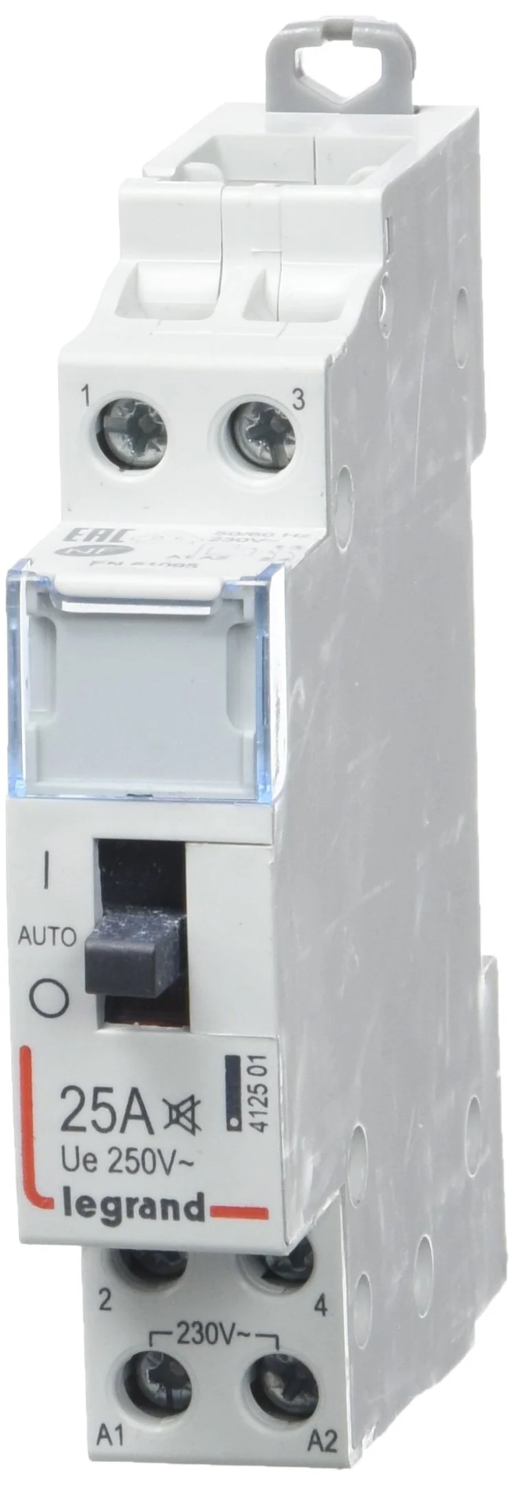 Legrand 412558 Contacteur domestique CX³ silencieux bobine 230V, 2P, 250V, 25A, contact 2F, 1 module