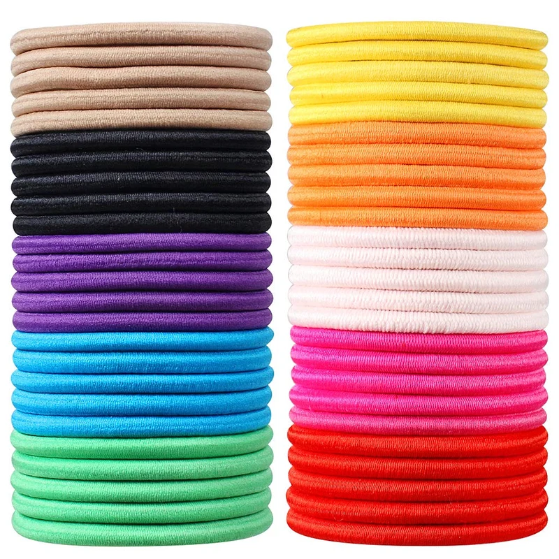 Bandes élastiques pour cheveux, 50 pièces de Multicolore cravates élastiques, Lies pour queue de cheval, Chouchous de cheveux pour femme & filles (4mm)