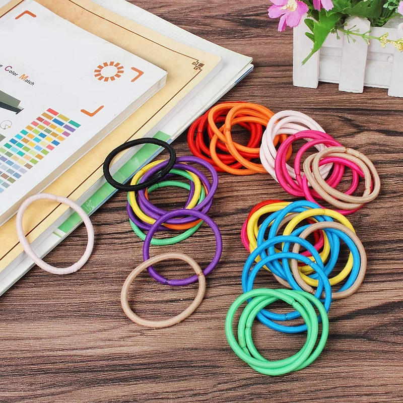 Bandes élastiques pour cheveux, 50 pièces de Multicolore cravates élastiques, Lies pour queue de cheval, Chouchous de cheveux pour femme & filles (4mm)