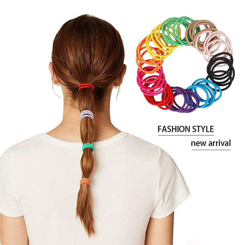 Bandes élastiques pour cheveux, 50 pièces de Multicolore cravates élastiques, Lies pour queue de cheval, Chouchous de cheveux pour femme & filles (4mm)