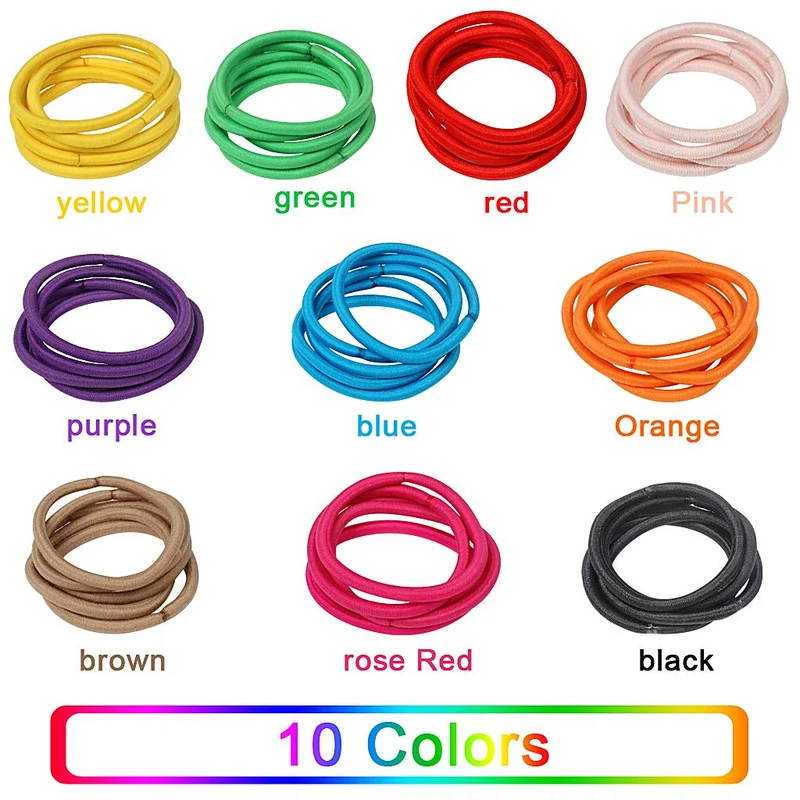 Bandes élastiques pour cheveux, 50 pièces de Multicolore cravates élastiques, Lies pour queue de cheval, Chouchous de cheveux pour femme & filles (4mm)