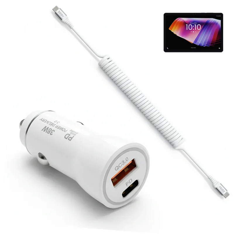 Chargeur de voiture rapide 38W et câble enroulé USB-C pour tablettes Rhino