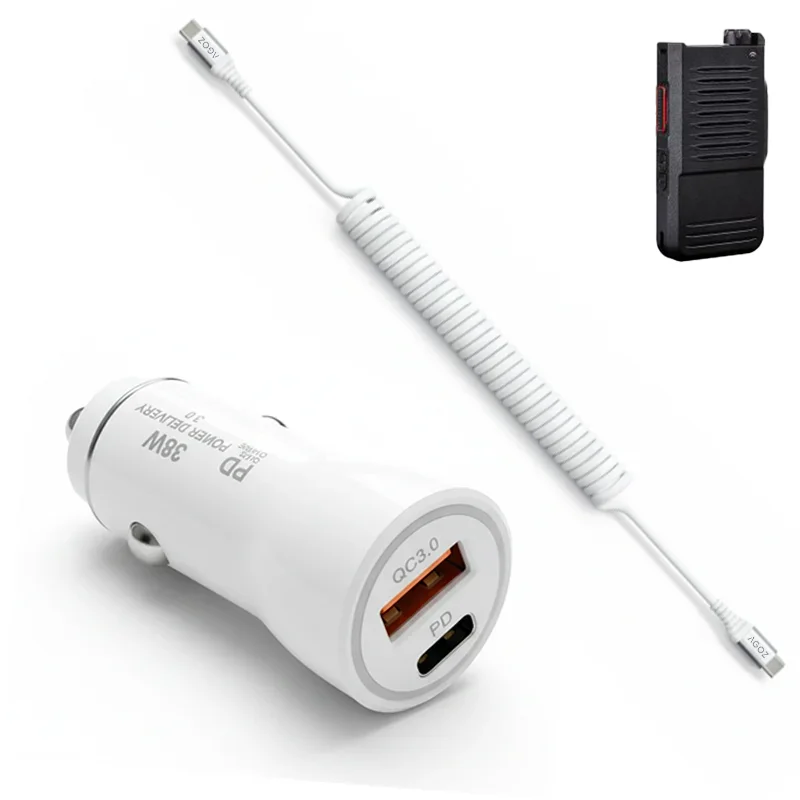 Chargeur de voiture rapide 38W et câble enroulé USB-C pour radio Siyata SD7
