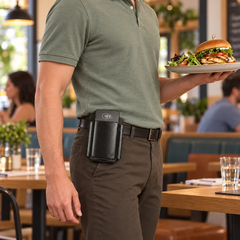 Étui portable en cuir pour terminal Adyen POS avec pince métallique sécurisée pour ceinture | Agoz