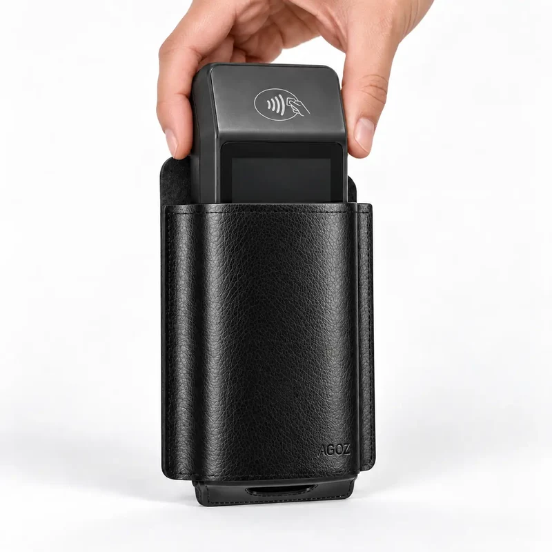 Étui portable en cuir pour terminal Adyen POS avec pince métallique sécurisée pour ceinture | Agoz
