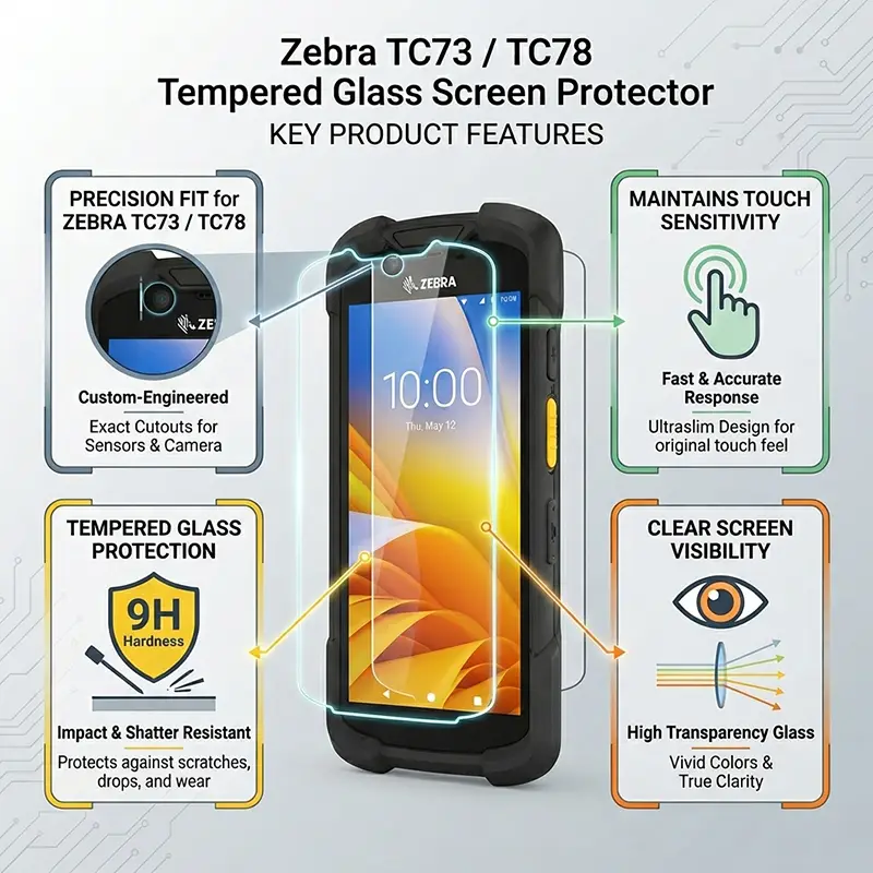 Protecteur d'écran en verre trempé Zebra TC78 / TC73 pour ordinateurs mobiles d'entreprise | Agoz