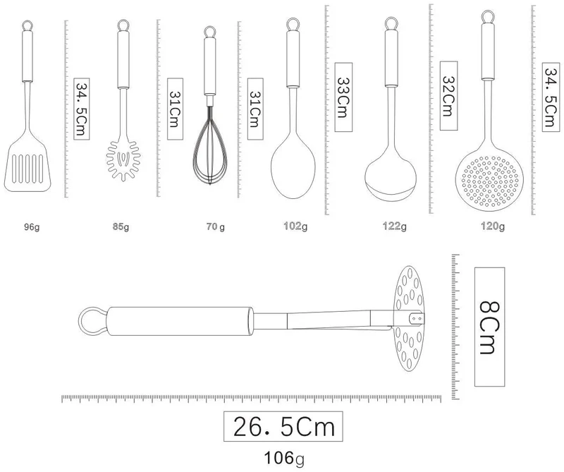 Ustensile Cuisine Acier Inoxydable 7 Pièces + Support Batterie De Cuisine Cuillère De Cuisson Ustensiles De Cuisine