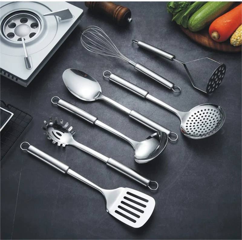 Ustensile Cuisine Acier Inoxydable 7 Pièces + Support Batterie De Cuisine Cuillère De Cuisson Ustensiles De Cuisine