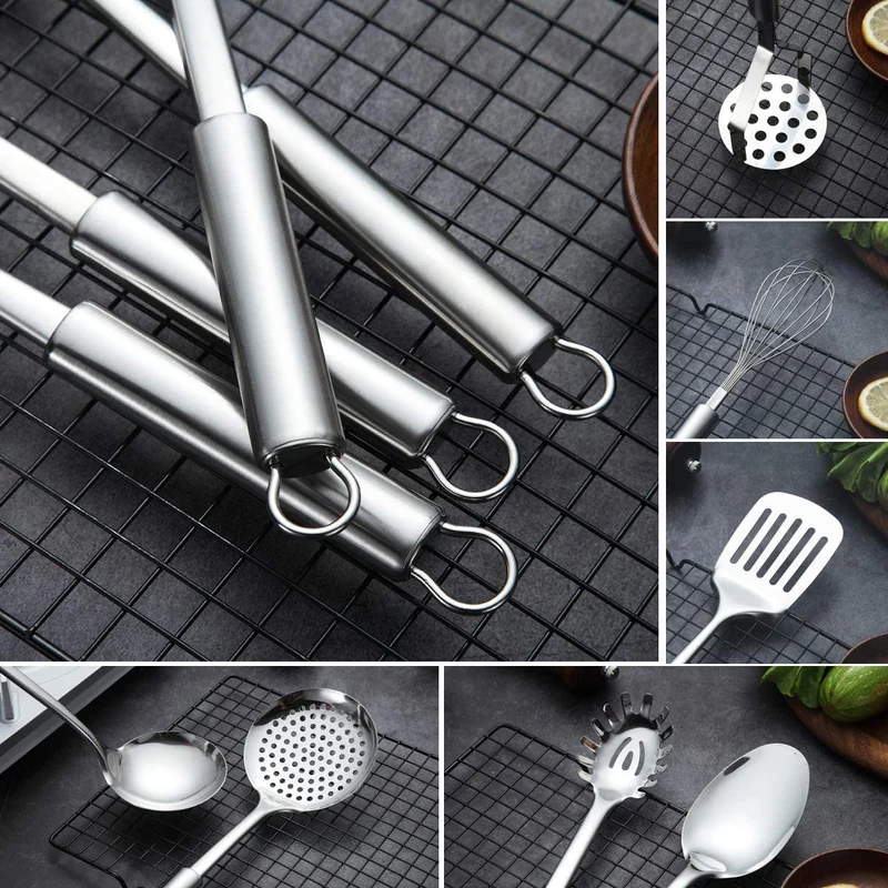 Ustensile Cuisine Acier Inoxydable 7 Pièces + Support Batterie De Cuisine Cuillère De Cuisson Ustensiles De Cuisine
