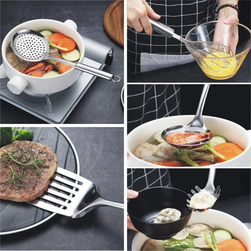 Ustensile Cuisine Acier Inoxydable 7 Pièces + Support Batterie De Cuisine Cuillère De Cuisson Ustensiles De Cuisine