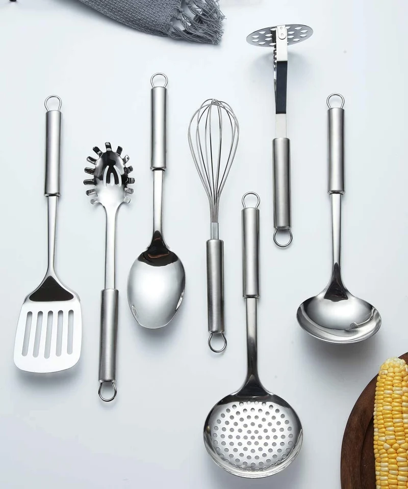 Ustensile Cuisine Acier Inoxydable 7 Pièces + Support Batterie De Cuisine Cuillère De Cuisson Ustensiles De Cuisine