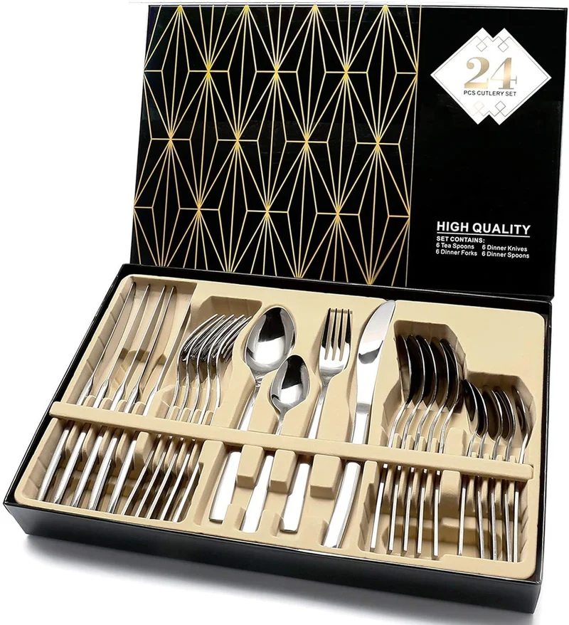 Ensemble De Couverts Acier Inoxydable Boîte-Cadeau 6 Personnes Maison Cuisine Restaurant
