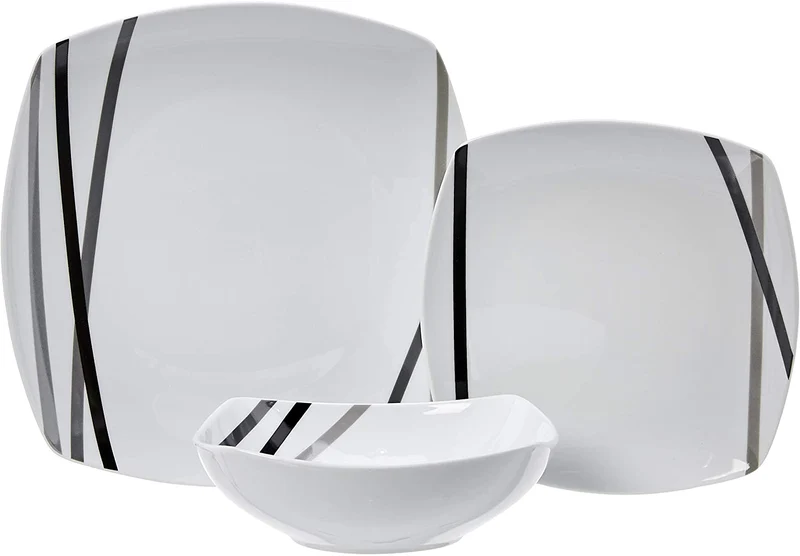 Service de Table Porcelaine 18 pièces Lignes Modernes 6 Personnes Lave-Vaisselle