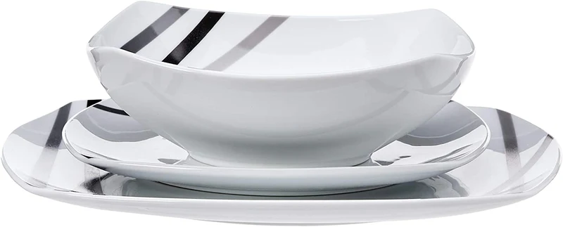 Service de Table Porcelaine 18 pièces Lignes Modernes 6 Personnes Lave-Vaisselle