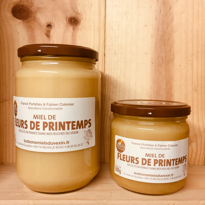 A Découvrir Les Bons Miels du Vexin et du Midi Miel Fleurs Printemps Épais Ambré Assez Doux Pot 500 g Pot 1 Kg Seau 5 Kg