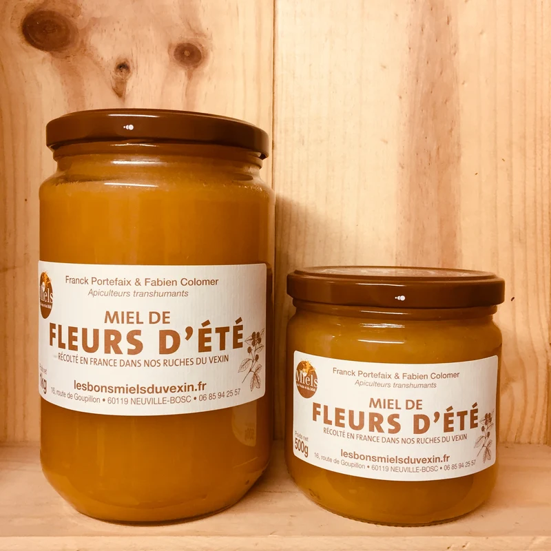 A Découvrir Les Bons Miels du Vexin et du Midi Miel Fleurs d’Eté Épais Ambré Fruité Pot 500 g Pot 1 Kg Seau 5 Kg