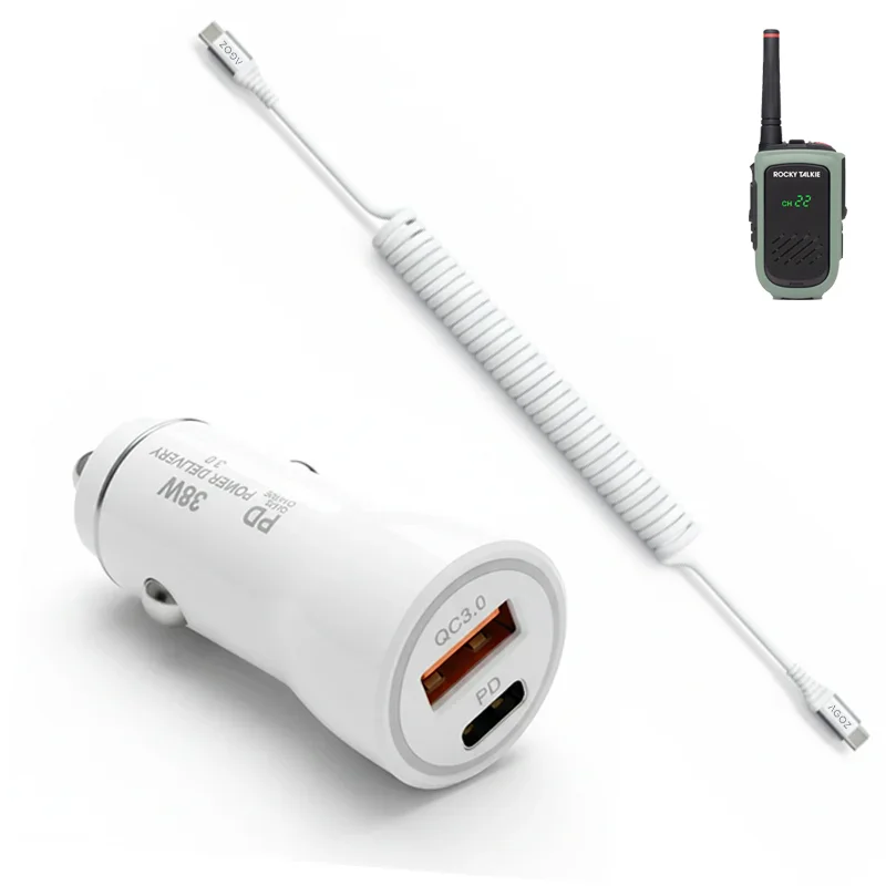 Chargeur de voiture rapide 38W et câble enroulé USB-C pour radios Rocky Talkie