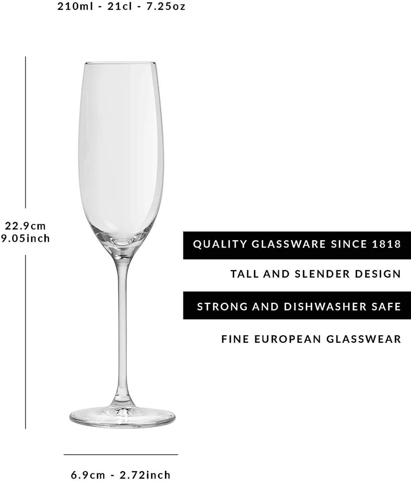 Verre à champagne Atna de Libbey 21 cl / 210 ml 6 Unités Design Elégant Qualité Supérieure Lave-Vaisselle
